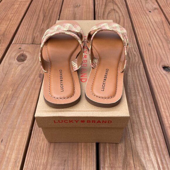 Lucky Brand Boho Brown Pink Cream Woven Fabric Sandal New in Box 7.5 Comfy Shoes - Picture 3 of 5